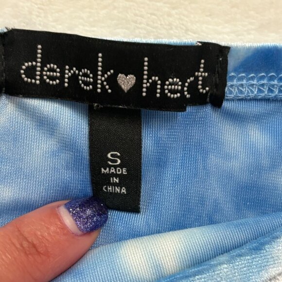 Derek Heart Tie-Dye Spaghetti Strap Maxi Dress Blue & White Side Slit Size S - Picture 5 of 9